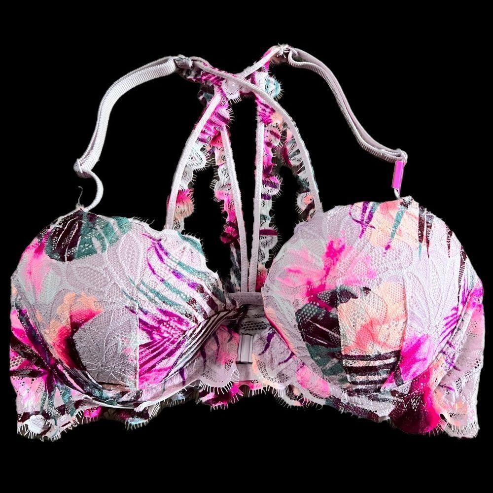 Victoria’s Secret Pink Date Push Up Padded racerback front closure bra Floral